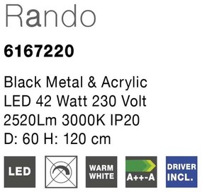 Lustra moderna suspendata LED 3000K 60cm RANDO negru NVL-6167220