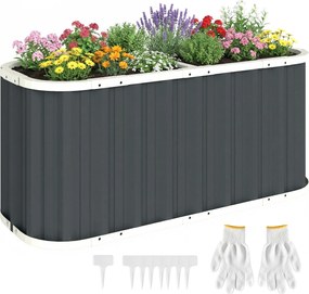 Outsunny Pat înălțat metalic 136 x 53 x 61 cm, adânc, pentru grădină, cu margini de protecție, etichete pentru plante, mănuși, fund deschis | Aosom Romania