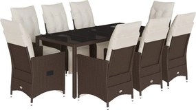 vidaXL Set bistro de grădină cu perne, 9 piese, maro, poliratan