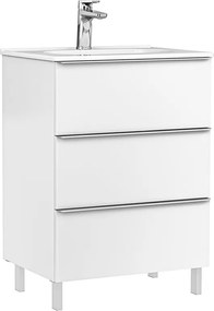 Set dulap baza pe pardoseala Gala Shona alb 3 sertare cu lavoar Klea 60 cm