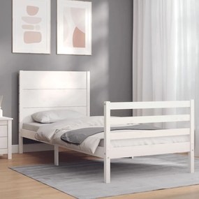 3194597 vidaXL Cadru de pat cu tăblie single mic, alb, lemn masiv
