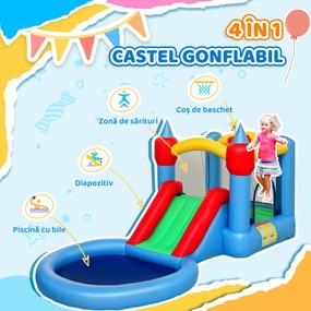 AIYAPLAY Castel Gonflabil Trambulină 4 în 1, Tobogan, 415x205x190cm, Multicolor | Aosom Romania