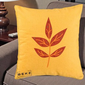 Perna Decorativa Ramura Botanica Mov, 40x40 cm, Galben, Husa Detasabila, Perna Inclusa, BEKZ®
