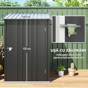 Outsunny Căsuță de Grădină din Tablă de Oțel, Magazie pentru Unelte de Exterior, 100x103x160 cm, Gri | Aosom Romania