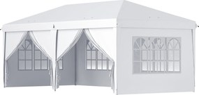 Outsunny Cort 6x3 m pliabil din otel si material Oxford, cort pentru gradina cu 6 pereti laterali, franghii si carlige, alb