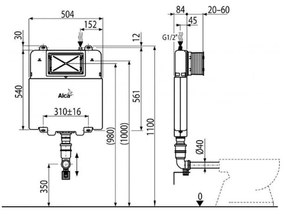 Rezervor wc incastrat Alcadrain, Basicmodul Slim, montare in zidarie, pentru wc stativ, 8.4 cm