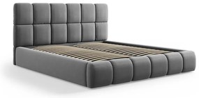 Pat matrimonial gri tapițat din catifea cu spațiu de depozitare cu somieră 160x200 cm Bellis – Micadoni
