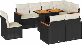 vidaXL Set mobilier grădină perne 9 piese negru poliratan/lemn acacia