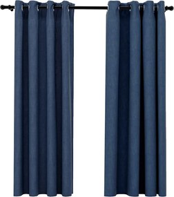 vidaXL Perdele opace aspect pânză cu ocheți 2 buc. 140x175 cm albastru