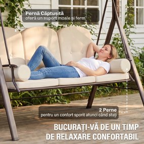 Outsunny Leagăn de Grădină cu 3 Locuri, Acoperiș Reglabil, Suport pentru Pahare și Perne, 207x120,5x174 cm, Bej | Aosom Romania