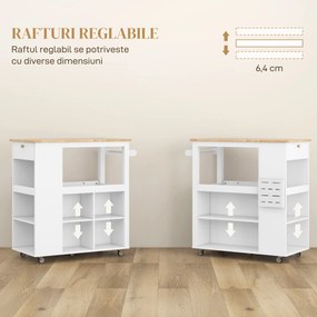HOMCOM Cărucior Insulă de Bucătărie cu Rafturi Reglabile și Suport pentru Cuțite, Alb | Aosom Romania