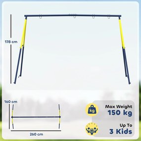 AIYAPLAY Cadru pentru Leagăn de Grădină pentru Copii, Structură din Oțel, Anti-UV, Impermeabil, Suportă 150 kg, cu 4 Cârlige pentru Leagăn Tip Cuib, Leagăn în U, Scară, 260x160x178 cm, Albastru | Aosom Romania