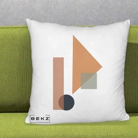 Perna Decorativa Geometric Bauhaus Triunghi, 40x40 cm, Alb Pufos, Husa Detasabila, Perna Inclusa, BEKZ®