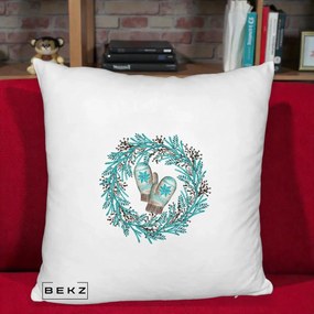 Perna Decorativa Coroana Turcoaz cu Manusi, 40x40 cm, Alb Pufos, Husa Detasabila, Perna Inclusa, BEKZ®