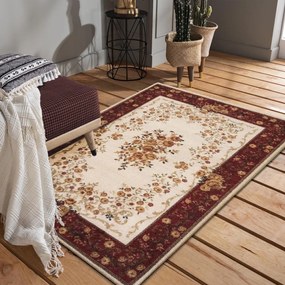 Covor rustic bej-roșu cu flori Lăţime: 120 cm | Lungime: 170 cm