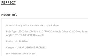 Plafoniera LED moderna design slim PERFECT 100cm alba 3000K Dimmable