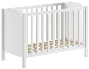 Pătuț Bebeluși AMORI, 60x120 cm, Alb (Pin Masiv și MDF), Design Romantic – Vipack