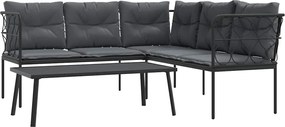 vidaXL Set canapea de grădină cu perne, negru, oțel și textilenă