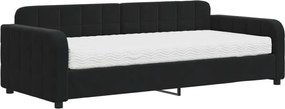 vidaXL Pat de zi cu saltea, negru, 90x200 cm, catifea