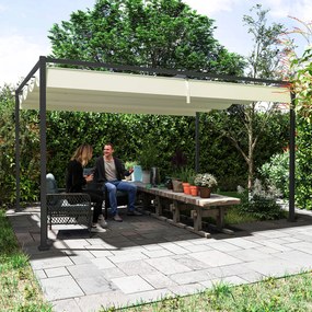 Outsunny Pergolă de Grădină 4x3 m Gazebo cu Acoperiș Retractabil din Poliester, Rezistent pentru Evenimente, Crem | Aosom Romania