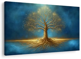 Tablou arborele vieții auriu în albastru
