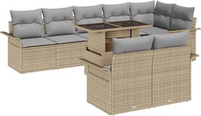 vidaXL Set de canapele pentru grădină cu pernă 9 pcs Bej Rattan poli