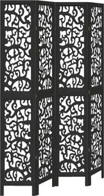 vidaXL Paravan de cameră cu 4 panouri, negru, lemn masiv paulownia