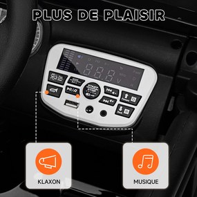 AIYAPLAY Mașină electrică pentru copii UTV cu telecomandă 2,4G, 2 motoare de 12 V, muzică, claxon, lumini LED, 100x63x65cm, negru | Aosom Romania