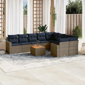 vidaXL Set canapele de grădină cu perne, 10 piese, gri, poliratan