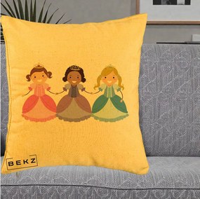 Perna Personalizata Printese Diverse Ilustratie, 40x40 cm, Galben, Husa Detasabila, Perna Inclusa, BEKZ®