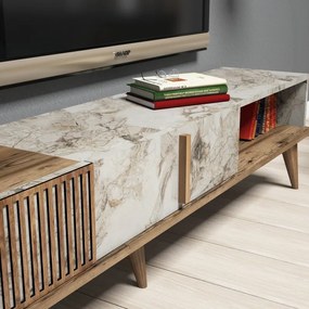 Mobilier Living Comoda si Rafturi Milan - Walnut, White Marble