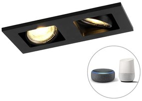 Spot modern inteligent incastrat negru incl. 2 WIFI GU10 - Qure