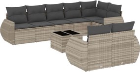 vidaXL Set canapele de grădină cu perne, 9 piese gri deschis poliratan