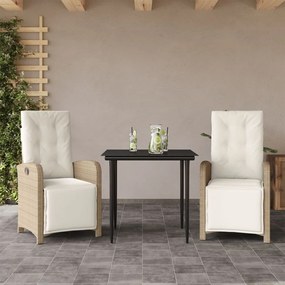 3212570 vidaXL Set bistro cu perne, 3 piese, bej, poliratan