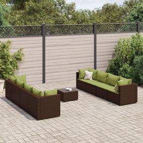 3308046 vidaXL Set mobilier de grădină cu perne, 9 piese, maro, poliratan