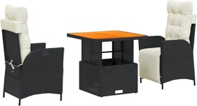 vidaXL Set mobilier de grădină cu perne, 3 piese, negru, poliratan