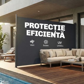 Outsunny Paravan Lateral Retractabil Impermeabil și UV50+, din Aluminiu, Oțel și Poliester, 420x185 cm, Gri Închis | Aosom Romania