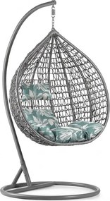 Scaun suspendat gri KOKON cu suport, perna verde-alba