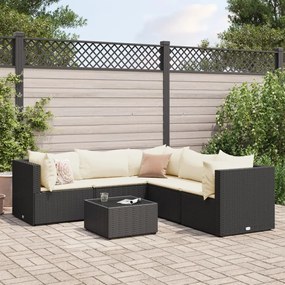 3308128 vidaXL Set mobilier de grădină cu perne, 6 piese, negru, poliratan