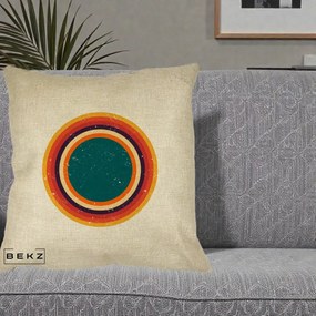 Perna Decorativa Retro Cerc Concentric Geometric Vintage, 40x40 cm, Crem, Husa Detasabila, Perna Inclusa, BEKZ®