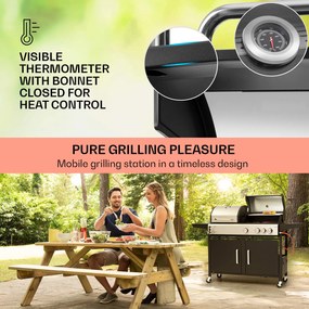 Kingsville 3.1, grătar combinat pe gaz și cărbuni, 10,9 kW, 3+1 arzătoare, înălțime reglabilă