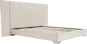 Pat cu somieră şi iluminare LED, 160x200, ţesătură Velvet bej, ALTESA