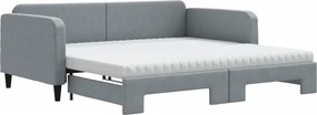vidaXL Pat de zi cu extensie și saltele, gri deschis 100x200 cm textil