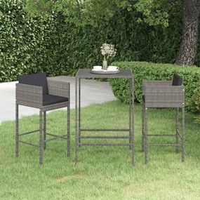 3094788 vidaXL Set mobilier bar de grădină, cu perne, 3 piese, gri, poliratan