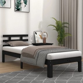 814718 vidaXL Cadru de pat mic single, negru, 75x190 cm, lemn masiv