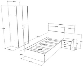 Set haaus V18, Pat 200 x 90 cm, Stejar Artisan/Argila