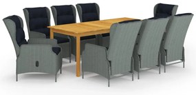 vidaXL Set mobilier de grădină, 9 piese, gri deschis