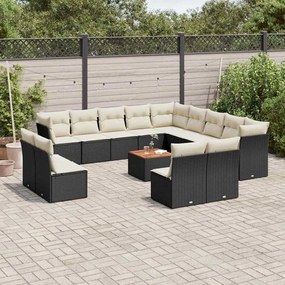 vidaXL Set mobilier de grădină cu perne, 14 piese, negru, poliratan