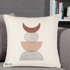 Perna Decorativa Boho Luna Plina si Forme Punctate, 40x40 cm, Crem Reliefat, Husa Detasabila, Perna Inclusa, BEKZ®