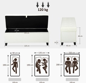 HOMCOM Bancă de depozitare 112L, banchetă pentru capătul patului din țesătură tip in, șezut capitonat, 120 x 40 x 48 cm, crem | Aosom Romania